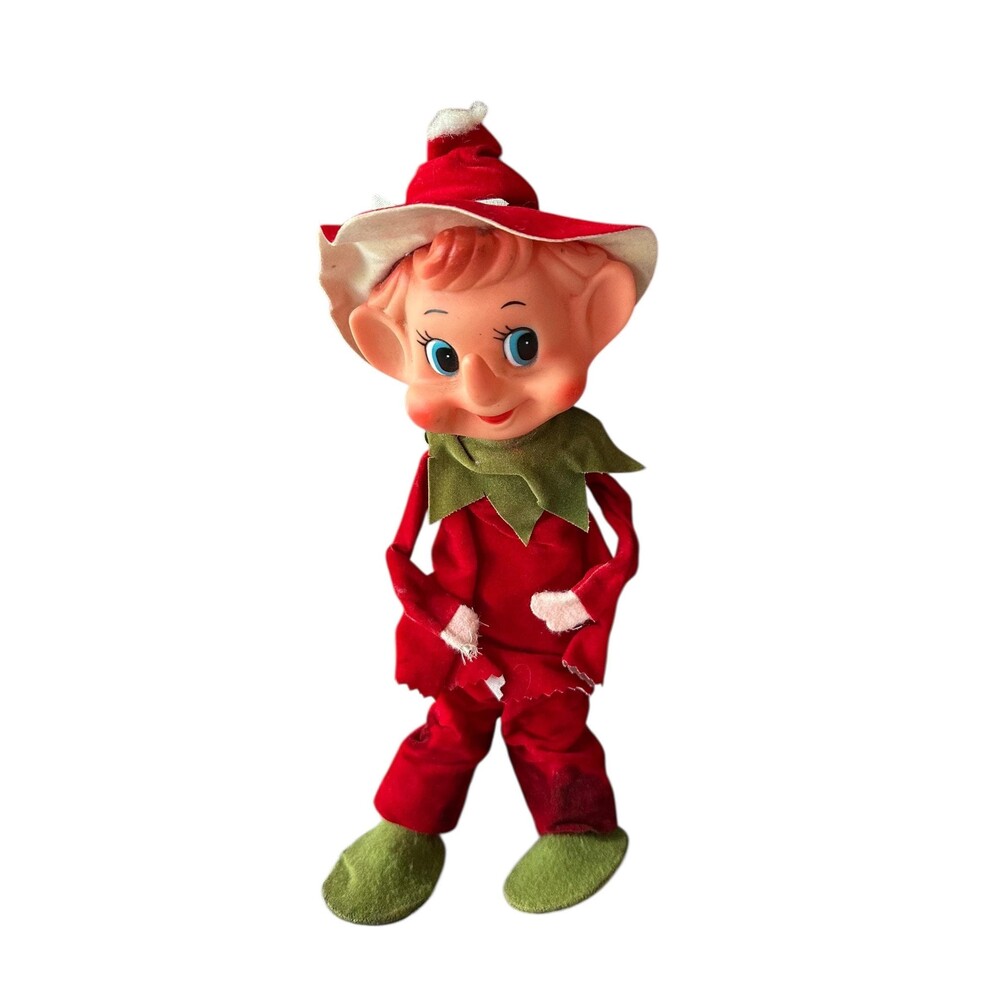 Christmas Pixie Elf - 1950s Vintage DAI Japan - Rubber Face Mid-Century Holiday